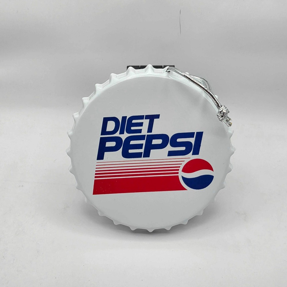 Diet‎ Pepsi Metal Bottle Cap Christmas Ornament White Red Blue 5 Inch Ruz NEW